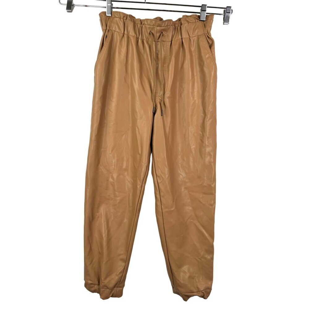 Abercrombie‎ Fitch faux leather pull on paperbag pants tan sz M